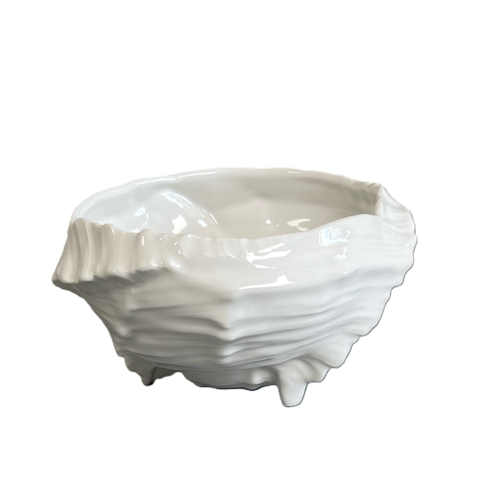 Muschelservice, Schale mit Füßchen, weiß glasiert