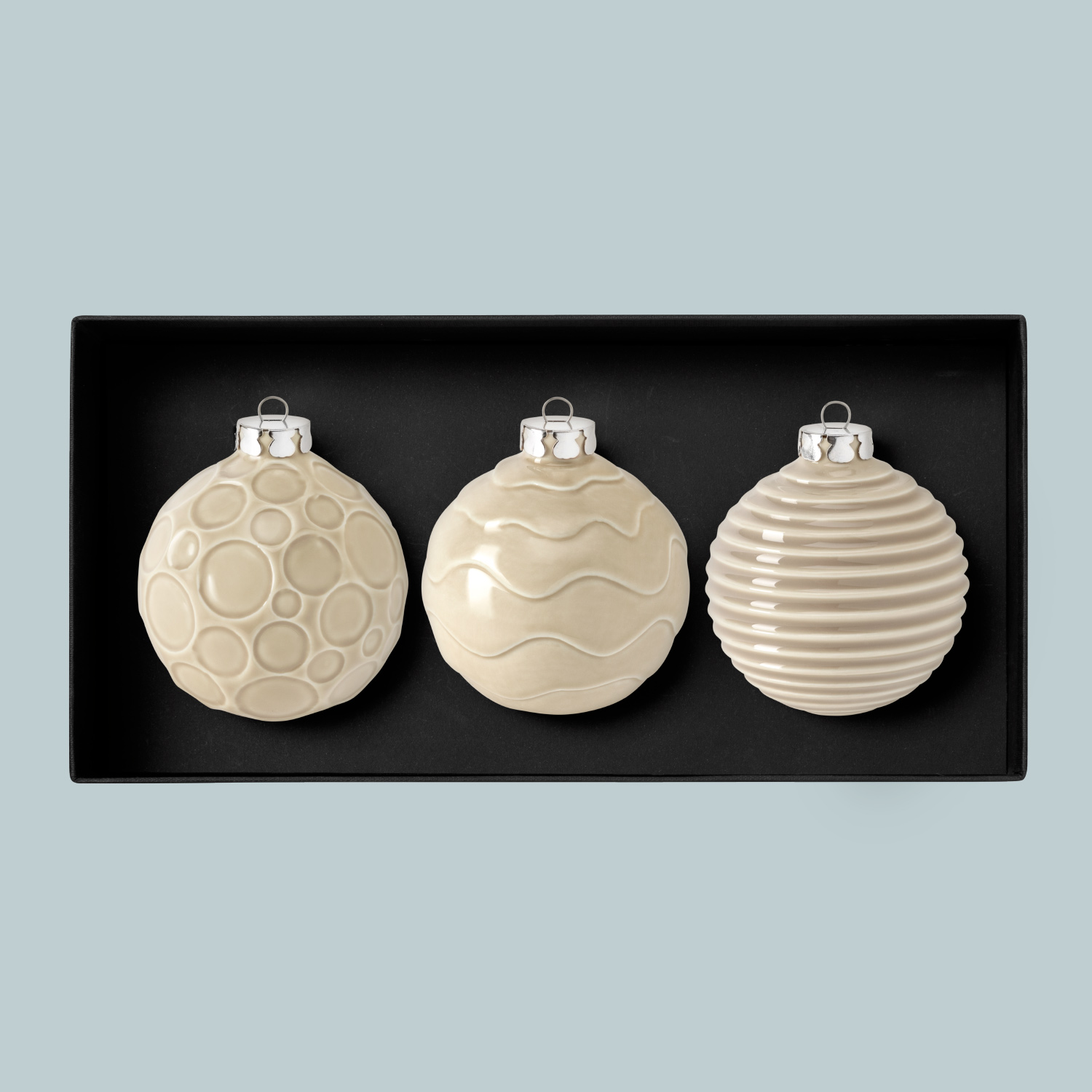 3er Set Kugeln Punkte,Wellen,Ringe, sandbeige