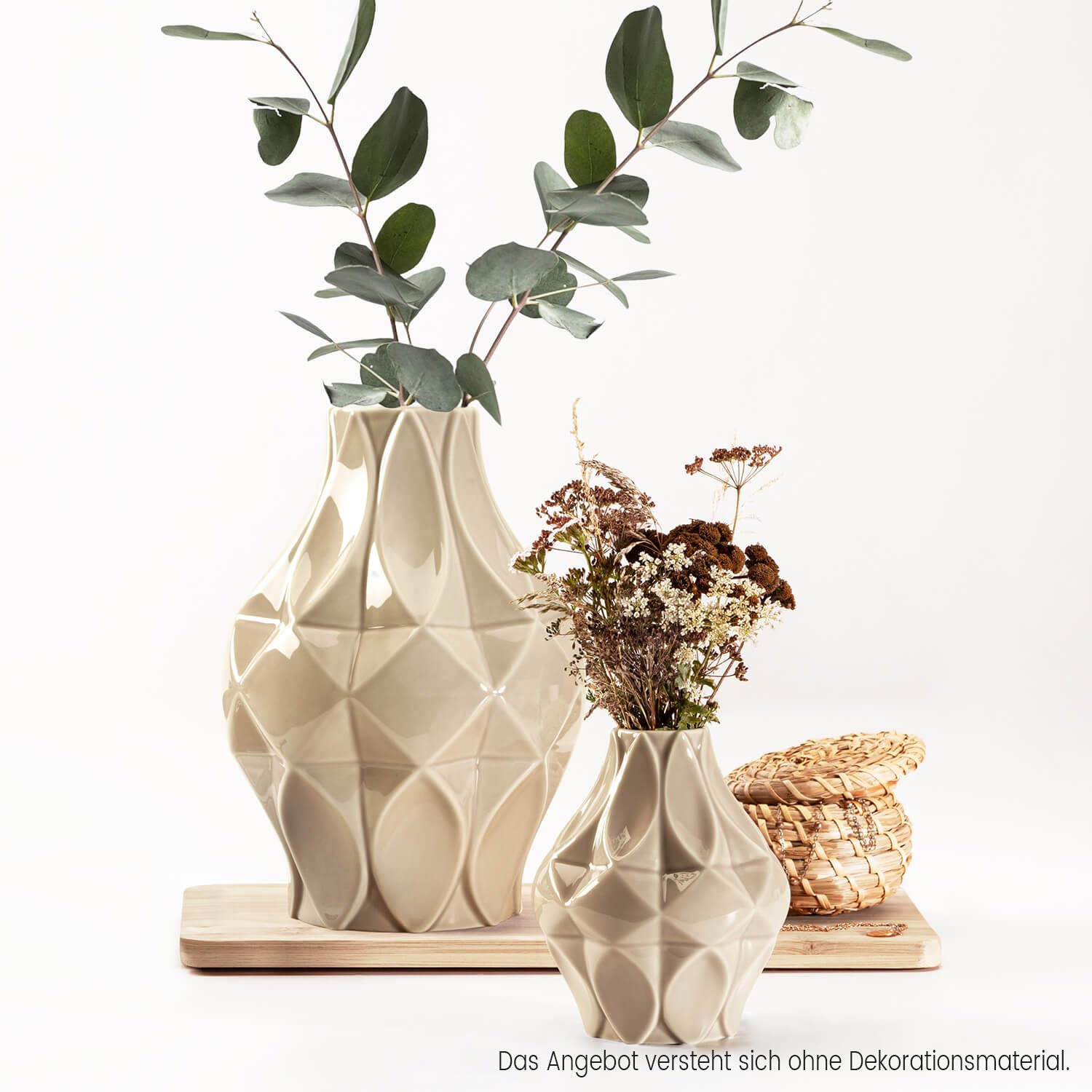 20/02 Set Vase, Mosaik 21+11 cm, sandbeige