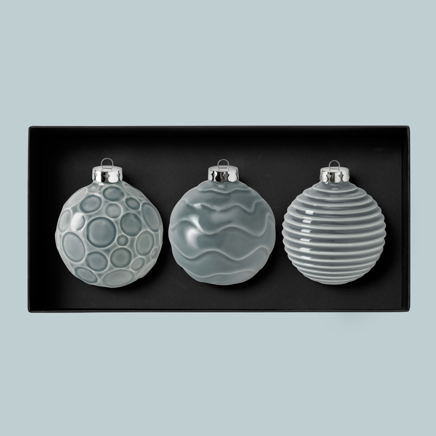 3er Set Kugeln Punkte,Wellen,Ringe, perlgrau