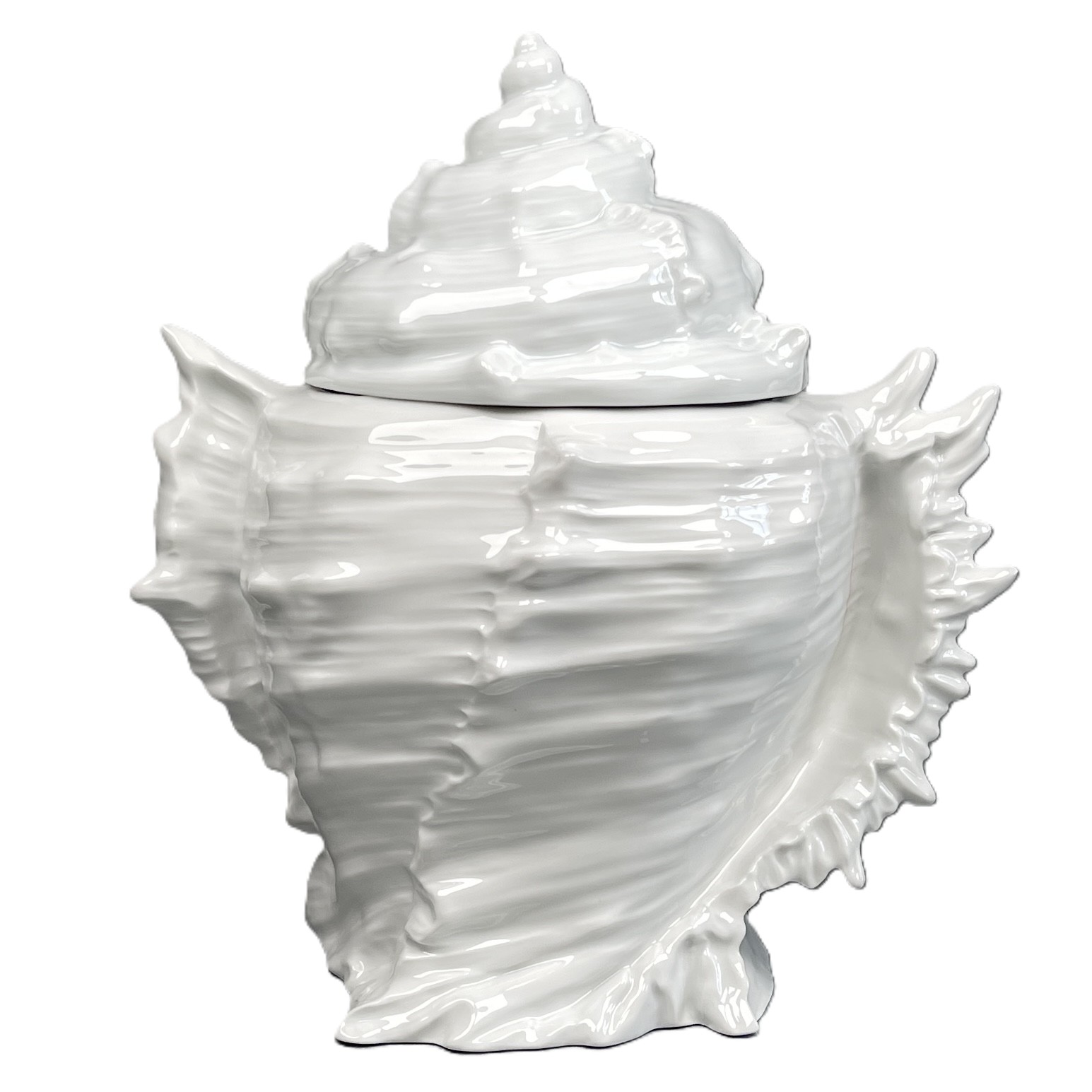 Muschelservice, Dose mit Deckel hoch, weiß glasiert